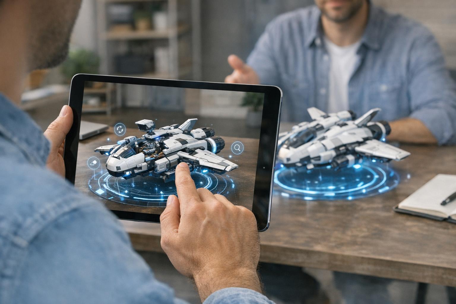 zdjęcie: demonstracja modelu 3D w technologii rozszerzonej rzeczywistości