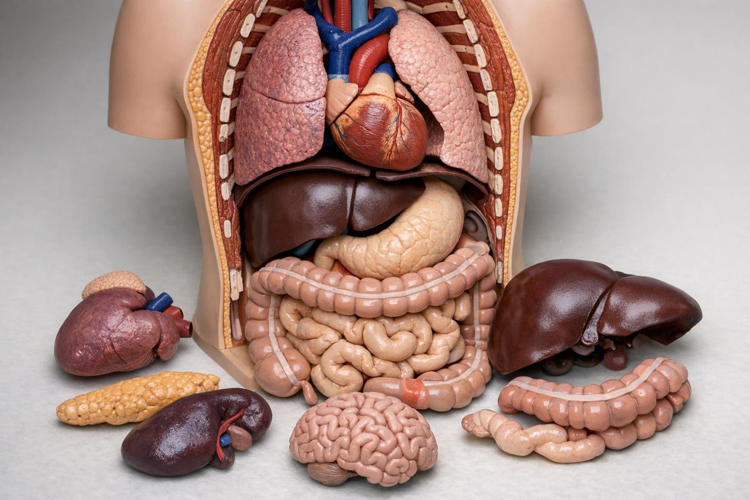 Zbliżenie na model anatomiczny z wymiennymi narządami